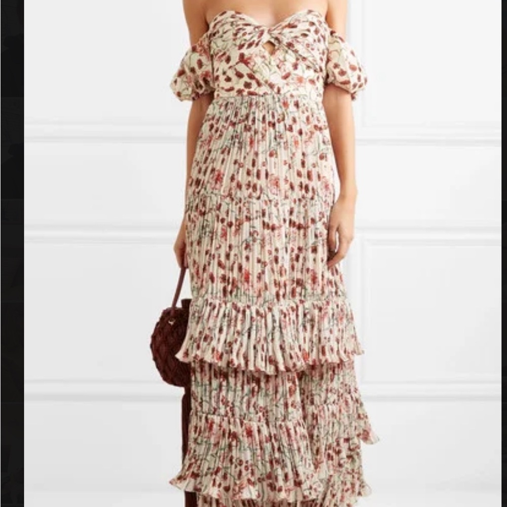 Johanna Ortiz Red and Cream Floral Maxi Dress